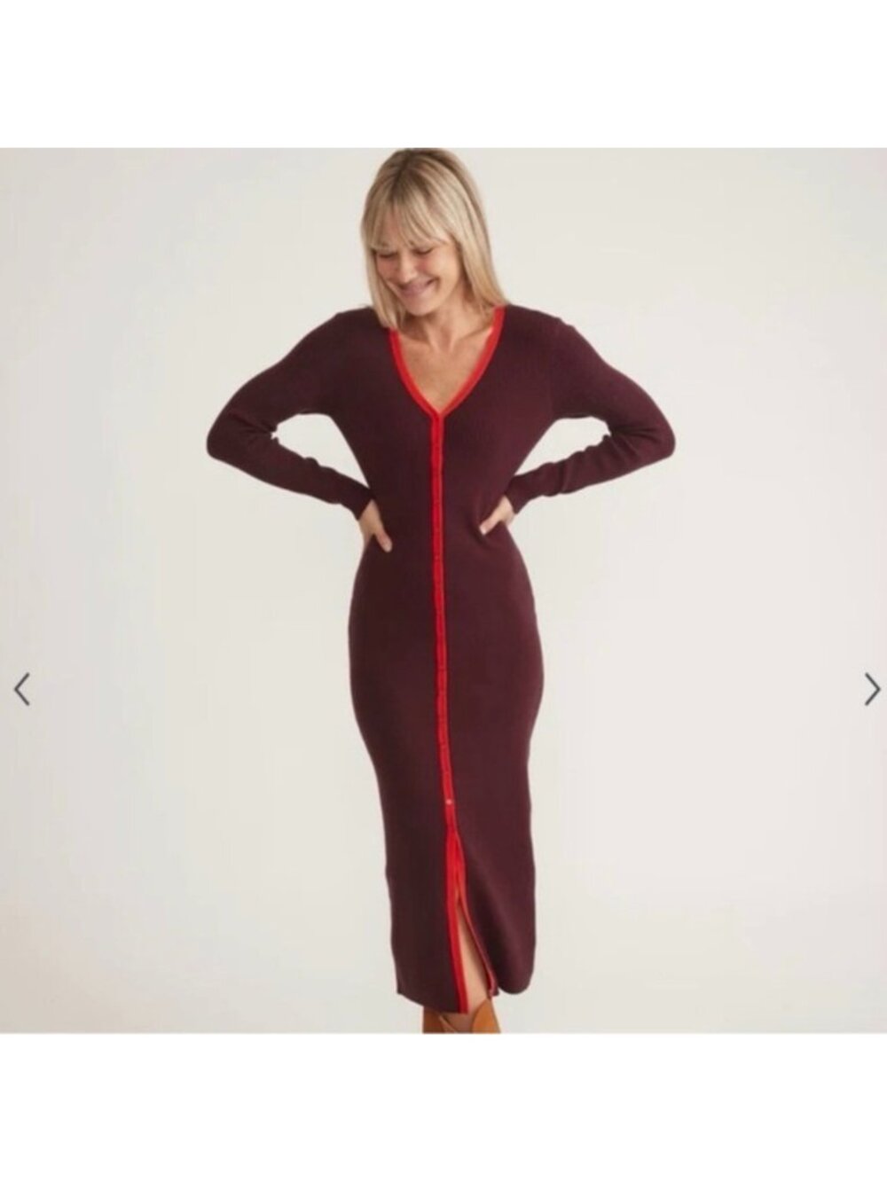 Marine Layer Lexi Rib Burgundy Button Front Sweater Dress Women's Large